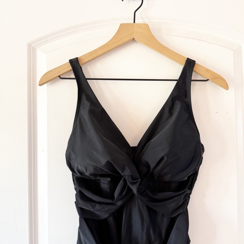 SMISMIVO Ruched Tummy Control One Piece Swimsuit In Black - Picture 4 of 8